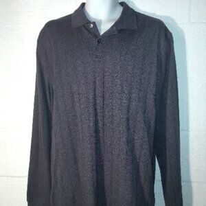 Van Heusen Henley Long Sleeve Collared Polo Shirt Mens Large Classic Fit Gray